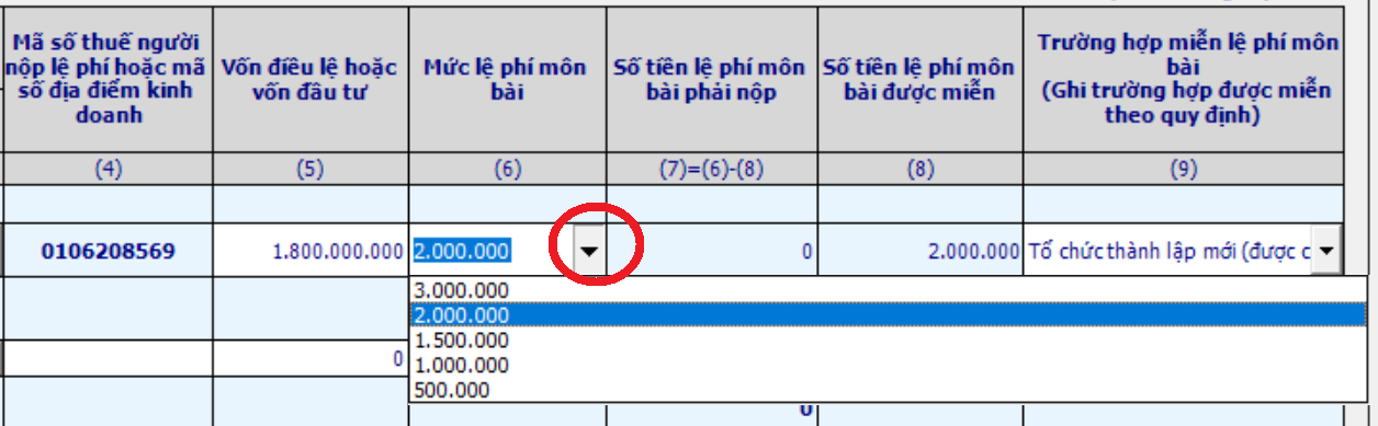 Chọn mức lệ phí môn bài theo mức vốn điều lệ