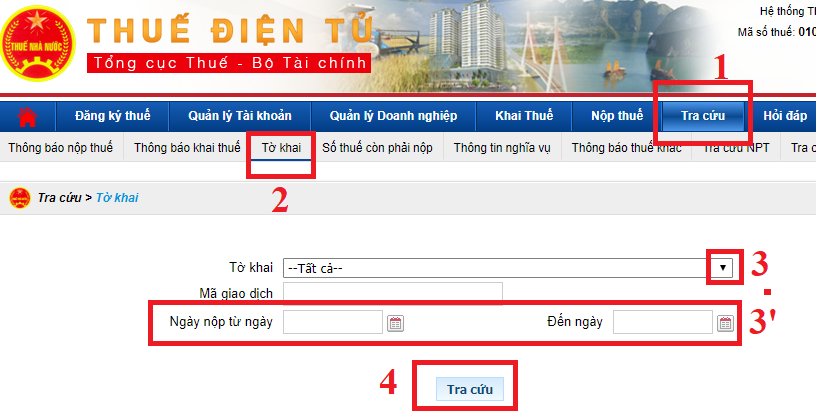 Cách tra cứu tờ khai đã nộp trên trang thuế điện tử